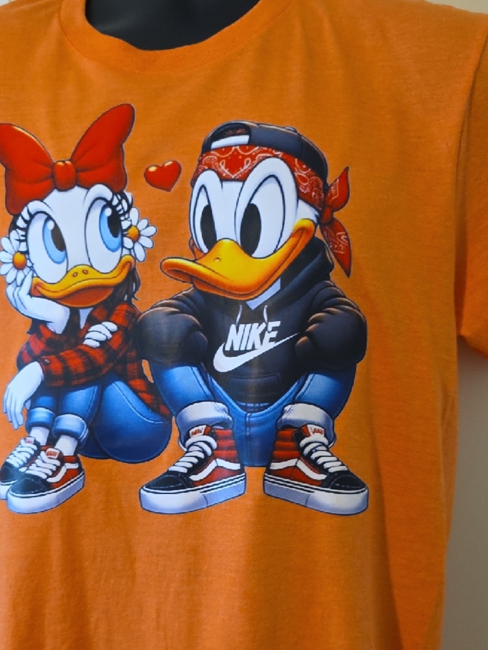 Gildan Orange Short-Sleeve Tee with Donald & Daisy Duck Graphic - Picture 3 of 6